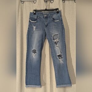 Resfeber Women's Straight Leg Distressed Blue Jeans Skinny Boyfriend Jean